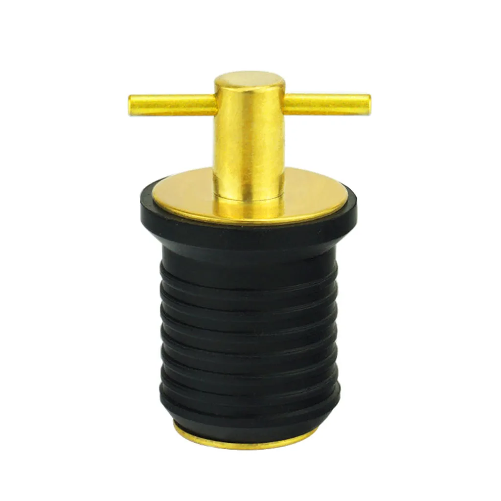 Marine Boat Garboard DrainTwist Plug Drainer Stopper Thread Bung for 1 inch Hole -Brass & Rubber