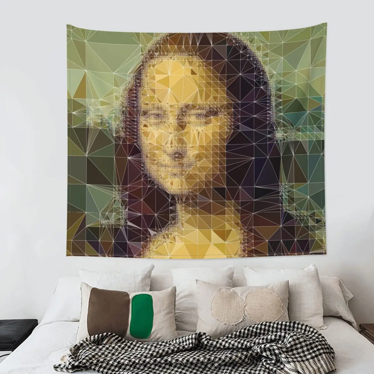 

Mona Lisa Triangle Grid Tapestry Hippie Polyester Wall Hanging Cool Home Decor Beach Mat Art Blanket