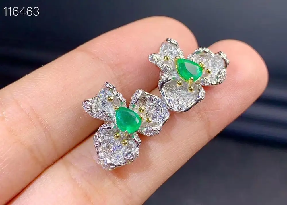 

Columbia mining area, natural emerald earrings, 925 sterling silver, women's high-end colorful jewelry