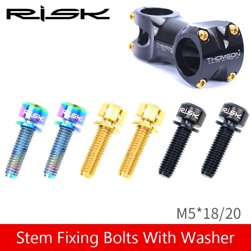 6pc RISK Ti Bolts With Washer M5x18/20mm Titanium Screw For MTB Road Bike Front Fork Bicycle Stem Fixed Bolt Cycling Accessories