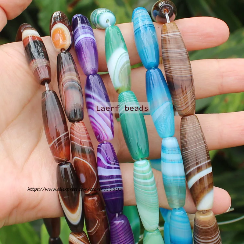 

10x30mm Natural Stripe Agate Oval Gemstone beads 15"/38cm , For DIY Jewelry making !