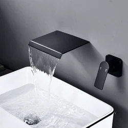 BAKALA-grifo de baño negro mate/cromado, montado en la pared, cascada, grifos de lavabo, grifo mezclador de agua caliente y frío