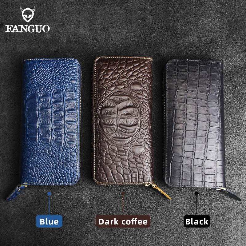 2022 Men Long Wallet Clutch Real Leather Original Brand Rfid Men\'s Wallet Retro Unique Women\'s Purse Organizer Phone Clutch Bag