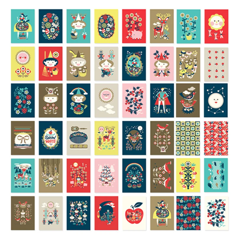48pcs/box Creative Matchbox Papery Adhesive Sticker Alice Series Label Stickers Decorative Baking Sticker Christmas Present