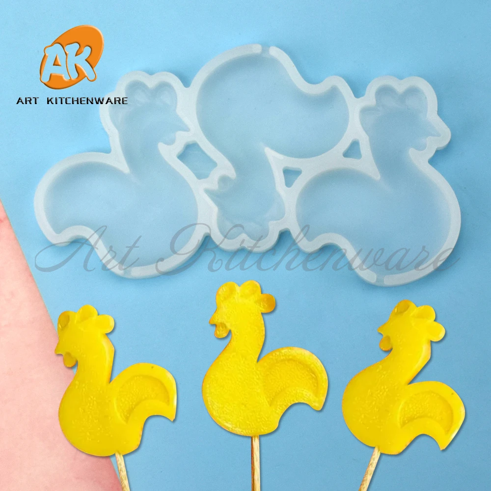 Round-tail Rooster Design Lollipop Silicone Mold Candy Model Chocolate Fondant Mould Cake Decorating Tools Baking Accessories