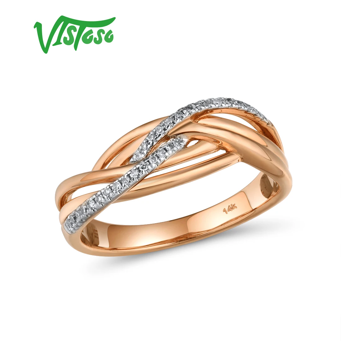 

VISTOSO Gold Rings For Women Genuine 14K 585 Rose Gold Ring Sparkling Diamond Promise Engagement Rings Anniversary Fine Jewelry