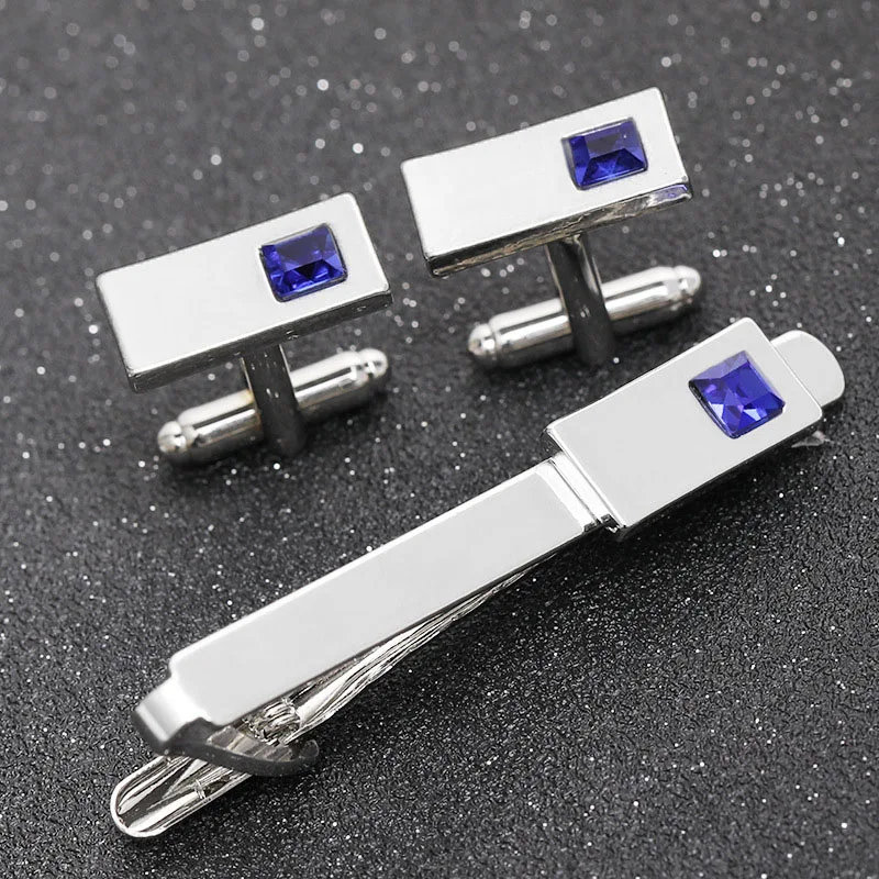 Simple Square Blue Black Men\'s Cufflinks Business Suits Tie Clips Cufflinks Sets Fashion Alloy Male  Shirt Accessories Jewelry