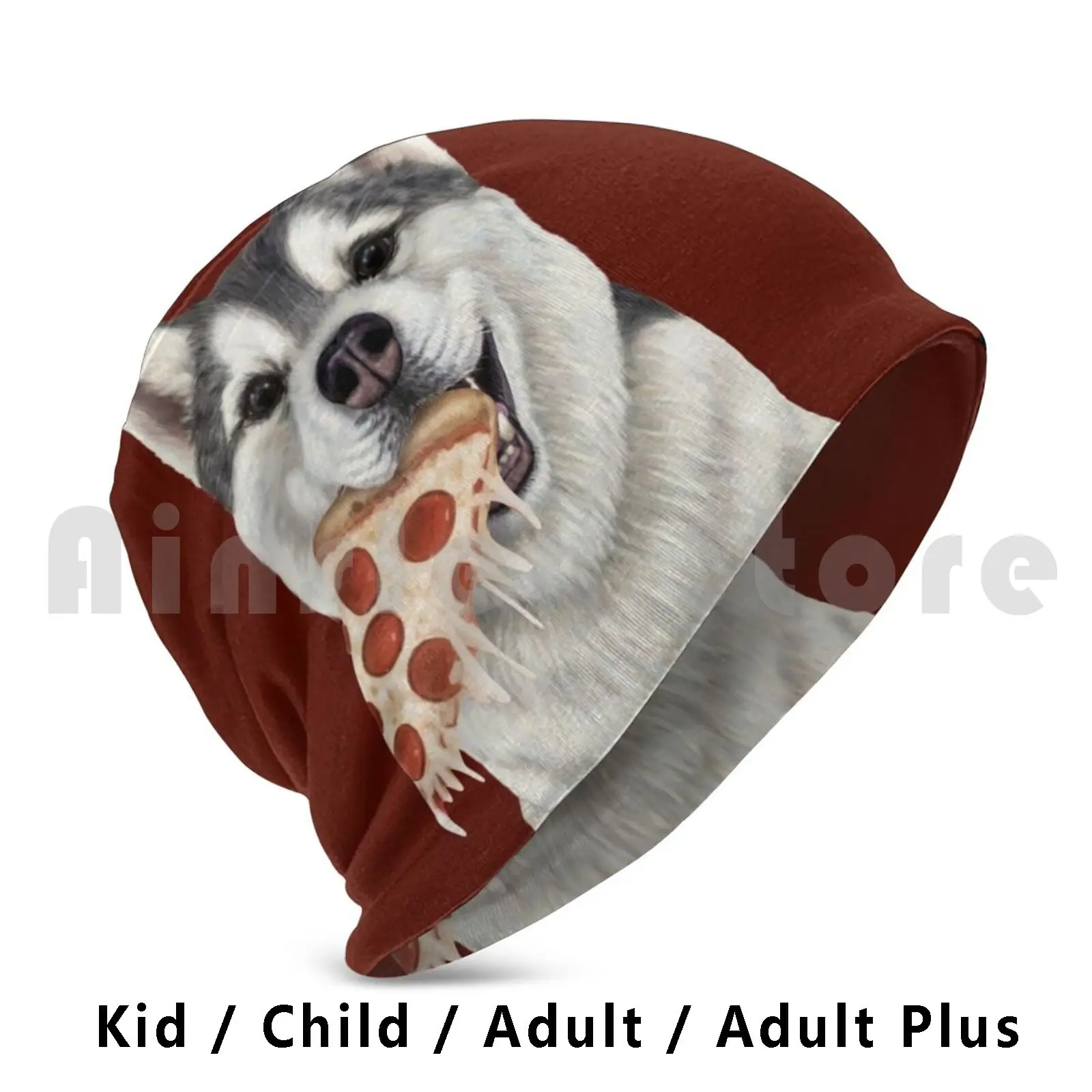 Husky Eating Pizza-Dog With A Slice Of Pizza Beanies Pullover Cap Comfortable Husky Siberian Husky Sled Dog Dog