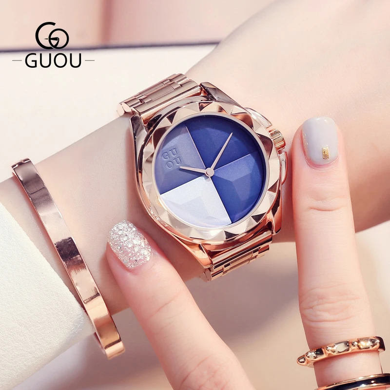 GUOU Watches Women Top Luxury Ladies Watch Blush Paragraph Tide Quartz Watch Fashion Trend Stainless Steel Women Watch saat