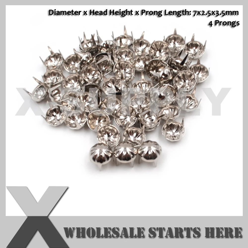 7mm Small Prong Rivet Studs With 4 Prongs for Leather Jacket,Belt,Shoe,DIY Dog Collars