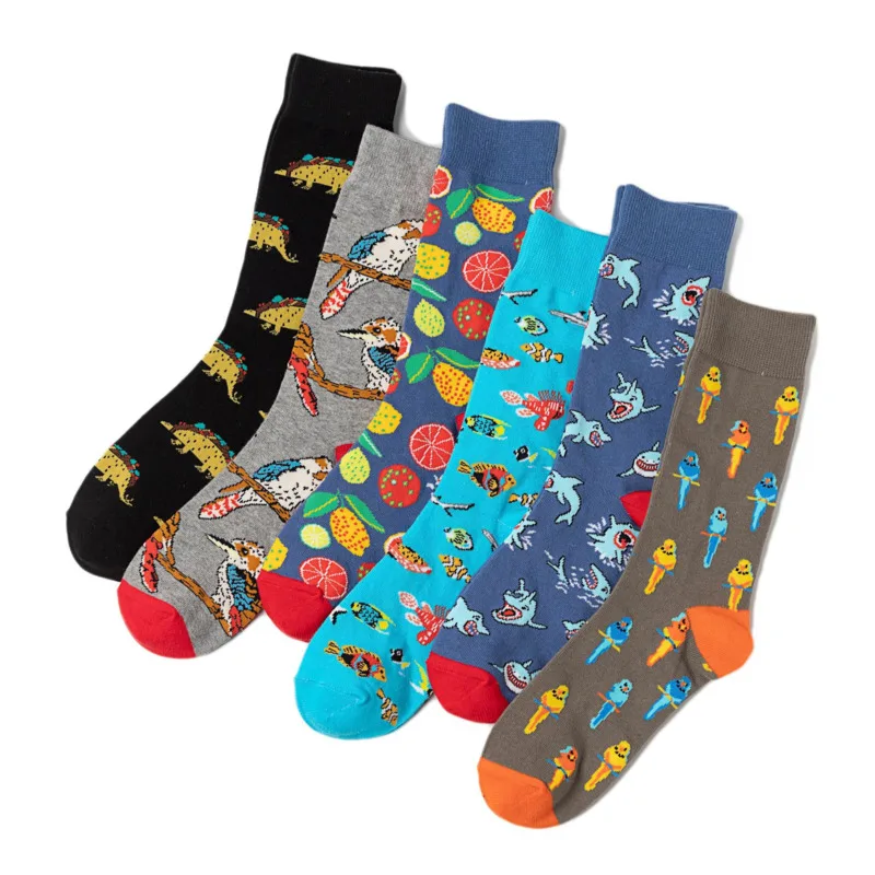 Novelty Funny Cartoon Animal Cat Dog Pattern Men\'s Socks New  Streetwear Cotton Happy Crew Socks Men Harajuku Sokken