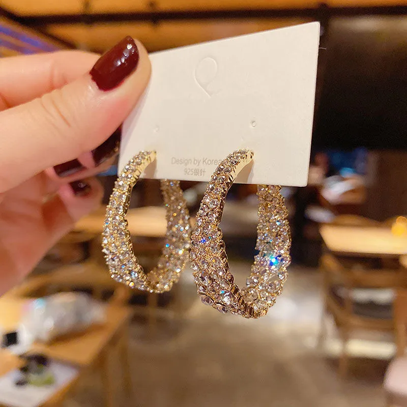 Adolph Korean Crystal Hoop Earrings Metal Large Circle Shiny Round Simple Earrings for Women Girl Wedding Party Jewelry 2020 New image 2