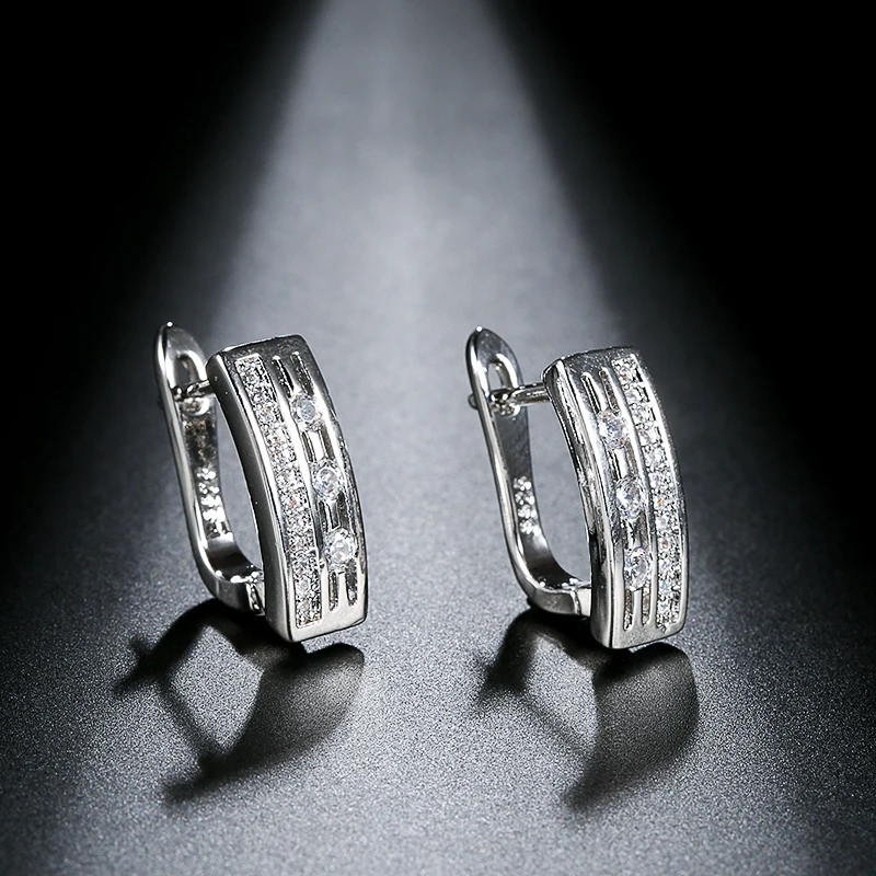 Kinel Simple U-shape Stud Earrings For Women Fashion Hollow Gold Color CZ Zircon Earings Wedding Jewelry Drop Shipping