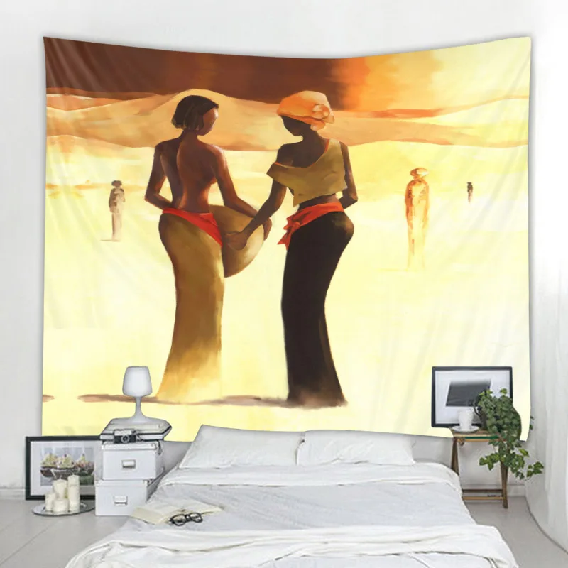Retro Character Illustration Tapestry African Women Art Tapestry Art Fashion Shy Bedroom Decoration Tapiz Home Decor