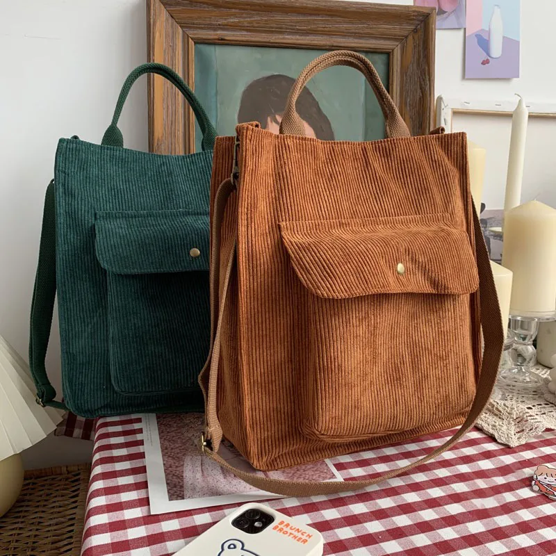 

Corduroy Bag for Women Shoulder Bags Shopper Designer Handbags Spring Summer High Quality Student Bookbag Female Canvas Tote Bag