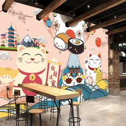 Custom Any Size 3D Photo Wallpaper Japanese Style Sushi Beckoning Cat For Food Restaurant Background Wall Papel De Parede Tapety