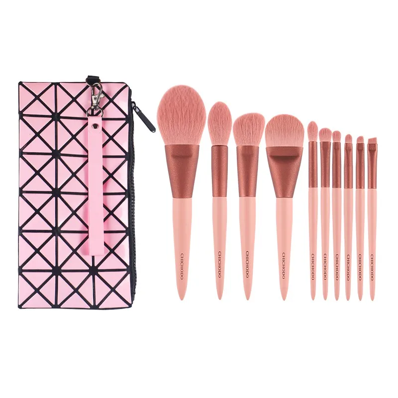 CHICHODO Morandi Pink Makeup Brush Set - 10pcs - Ultra-soft Synthetic Hair Brushes Kit