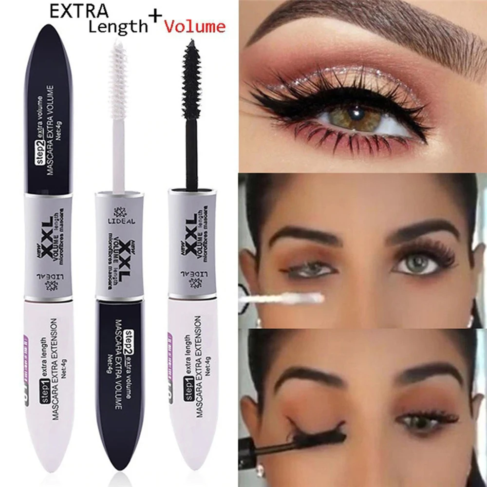 2 IN 1 Waterproof Silk Fiber Volume Double Lengthening Curling Eye Maquiagem Moisturizing Mascara Kit Fiber Lash Mascara T1204