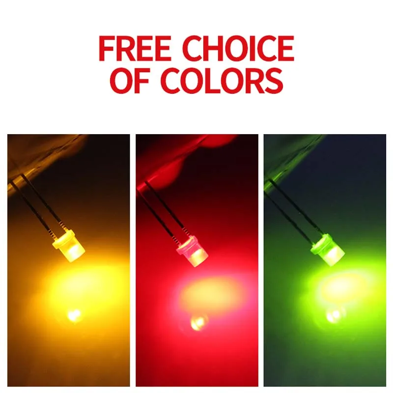 1000PCS 3mm Flat Top Color Long Leg Red Yellow Green 4.1MM High Light Bulb Straight Plug DIP LED