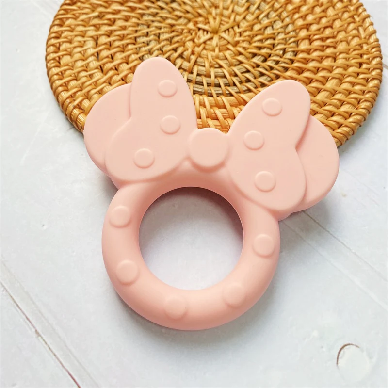 1 pz massaggiagengive in silicone cartone animato testa di topo animale alimentare grado fai da te dentizione per bambini massaggiagengive giocattolo accessori anello