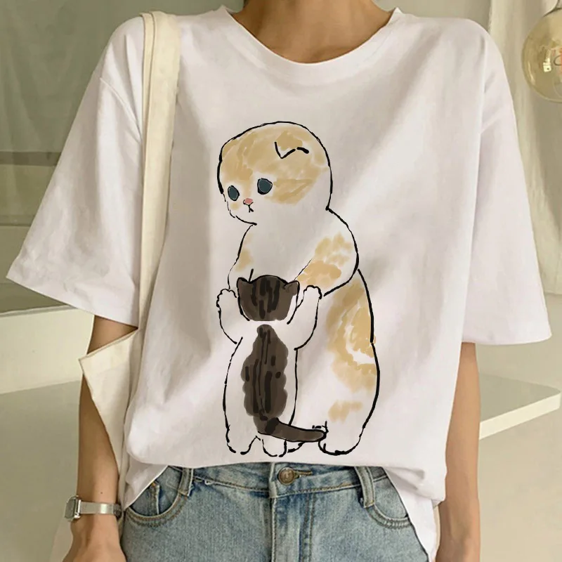 Summer New Cute Cat Funny Cartoon T-shirt Harajuku Graphic Ulzzang Tshirt 90s Print T Shirt  Fashion Aesthetic Ladies Tee shirt