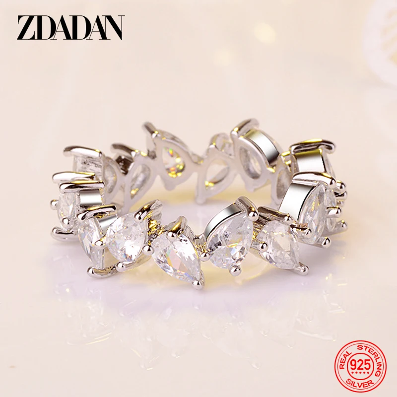 

ZDADAN 925 Sterling Silver Water Drop Zircon Rings For Women Fashion Wedding Jewelry