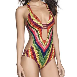 Bikinis Set Print High Waist Women Bandage One Piece Bikini Monokini Push Up Padded Bra Swimwear Swimsuit