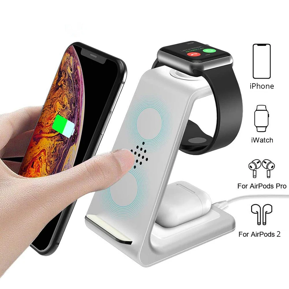 

3 in 1 Wireless Charger For iPhone 11 Pro XR 8 Plus For Apple Watch Airpods Pro Chargers Fast Charging Station Dock Phone Holder