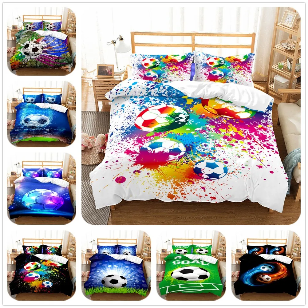 Passionate Soccer Ball Duvet Cover Set King Queen Double Full Twin Single Size Boys Bed Linen Set