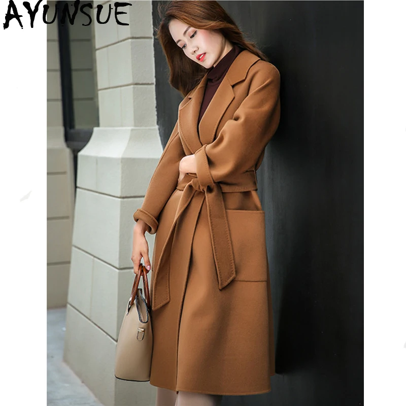 AYUNSUE Double Side 100% Wool Coat 2020 Autumn Winter Jacket Women Woolen Coat Female Korean Long Coats Casaco Feminino MY3793