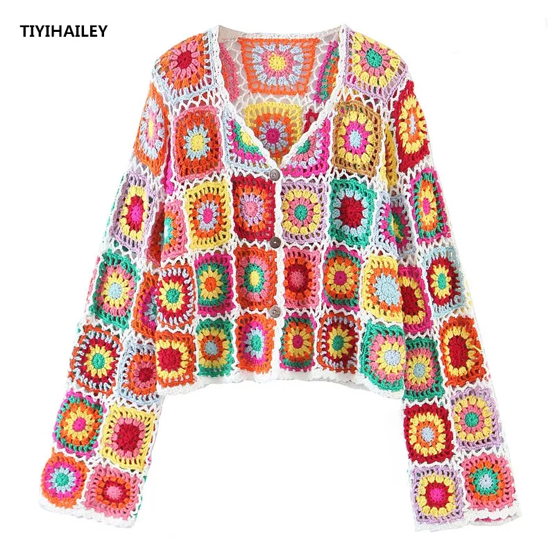 TIYIHAILEY Free Shipping Cotton Coat Women Crocheted Outerwear Full Sleeve Hand Made National Sweaters Single Breasted Short