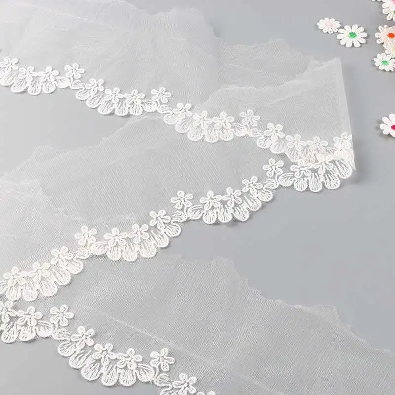 3Yards  White Embroidered Lace Ribbon Mesh Lace Fabric Handmade DIY Skirt Sewing Craft Decoration Lace Trim 10cm Width