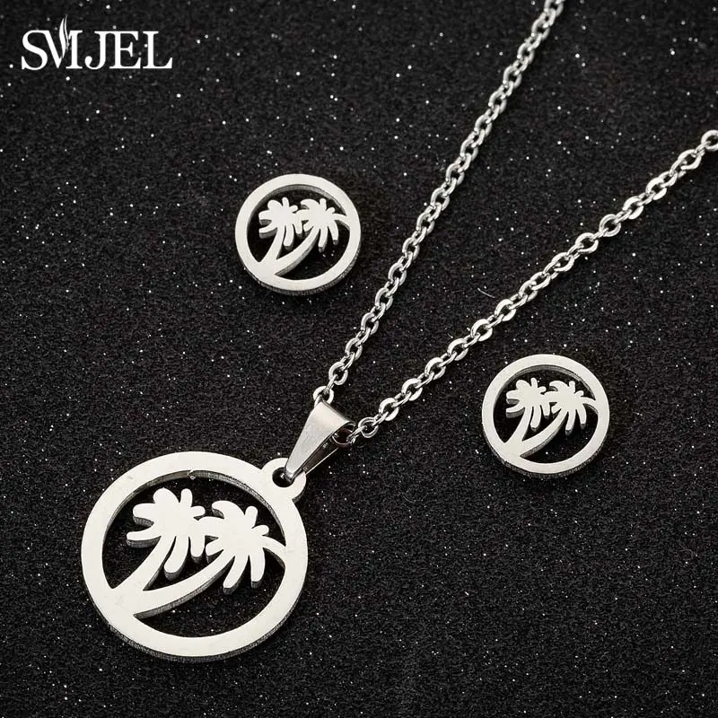 Women's Stainless Steel Coconut Tree Necklace & Earrings Set