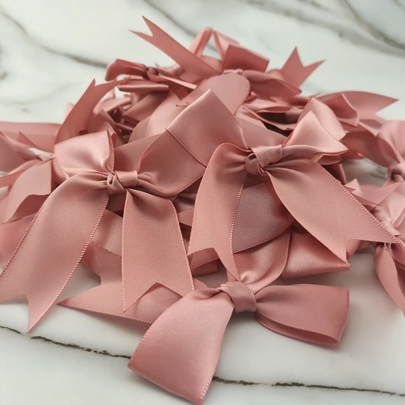 (50 Pcs/pack) 85x85mm Colourful Ribbon Bows Small Size Satin Ribbon Bow Flower Craft Decoration Handwork DIY Festival Decoration