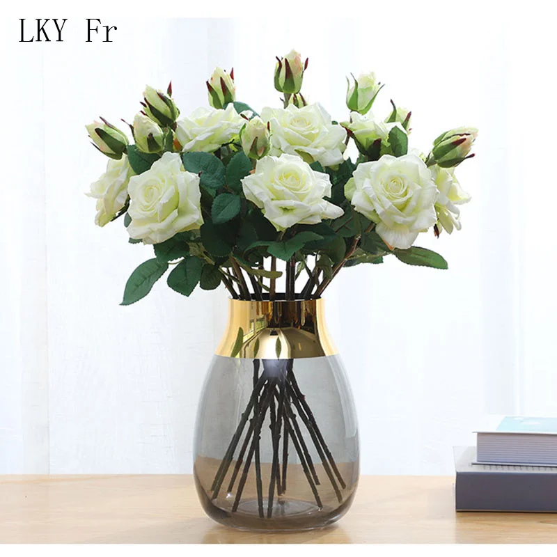 LKY Fr Wedding Bouquet Roses Artificial Flowers DIY Bride Bridesmaid Accessories Silk Real Touch Roses Marriage Table Decoration