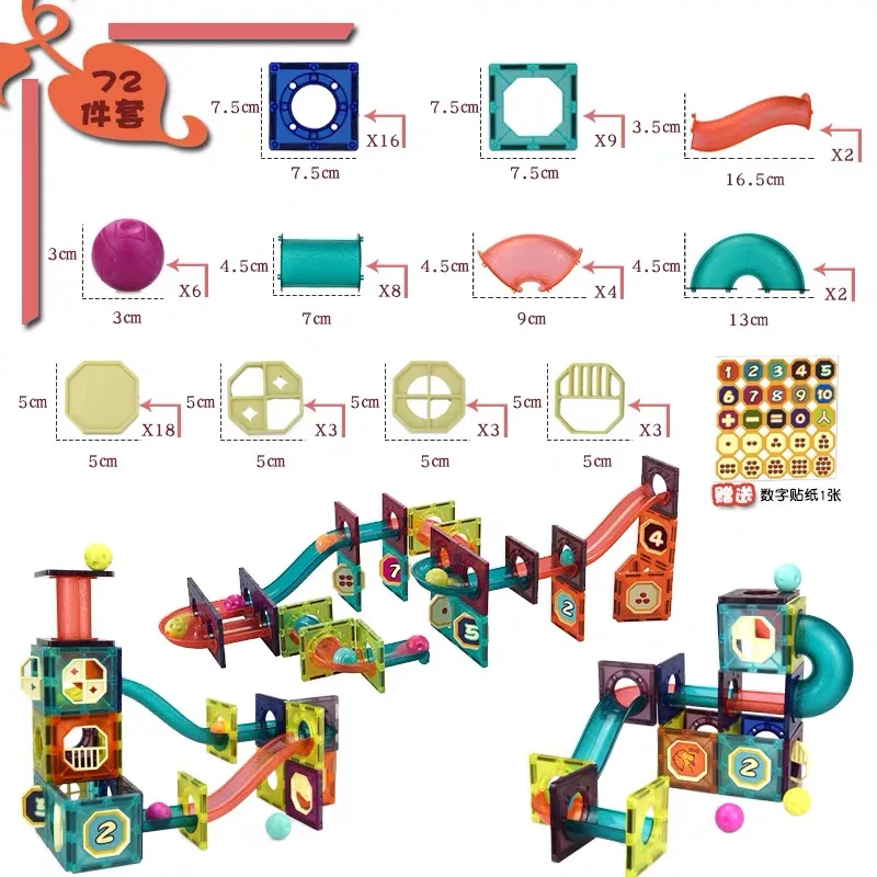 72 stücke Transparent Fliesen Magnetische Bausteine Kinder Pädagogisches Spielzeug Spur Modell Bau Set Geschenk Mit Aufkleber Für kinder