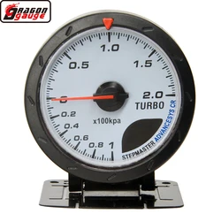 60mm Stepper Motor Auto Boost Turbio Meter Car Automobile Turbine -1~200 Kpa(Bar) Red & White Lighting Gauge