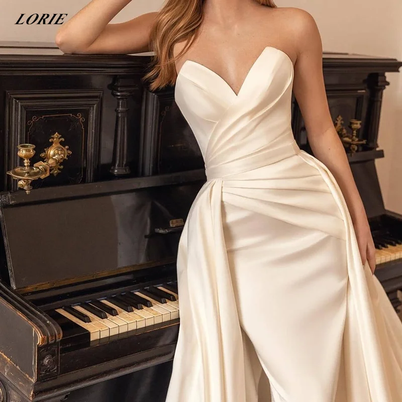 LORIE-Robe de Mariée Sexy en Satin avec Traîne Amovible, Ligne A, Personnalisée, Ivoire, pour Patients