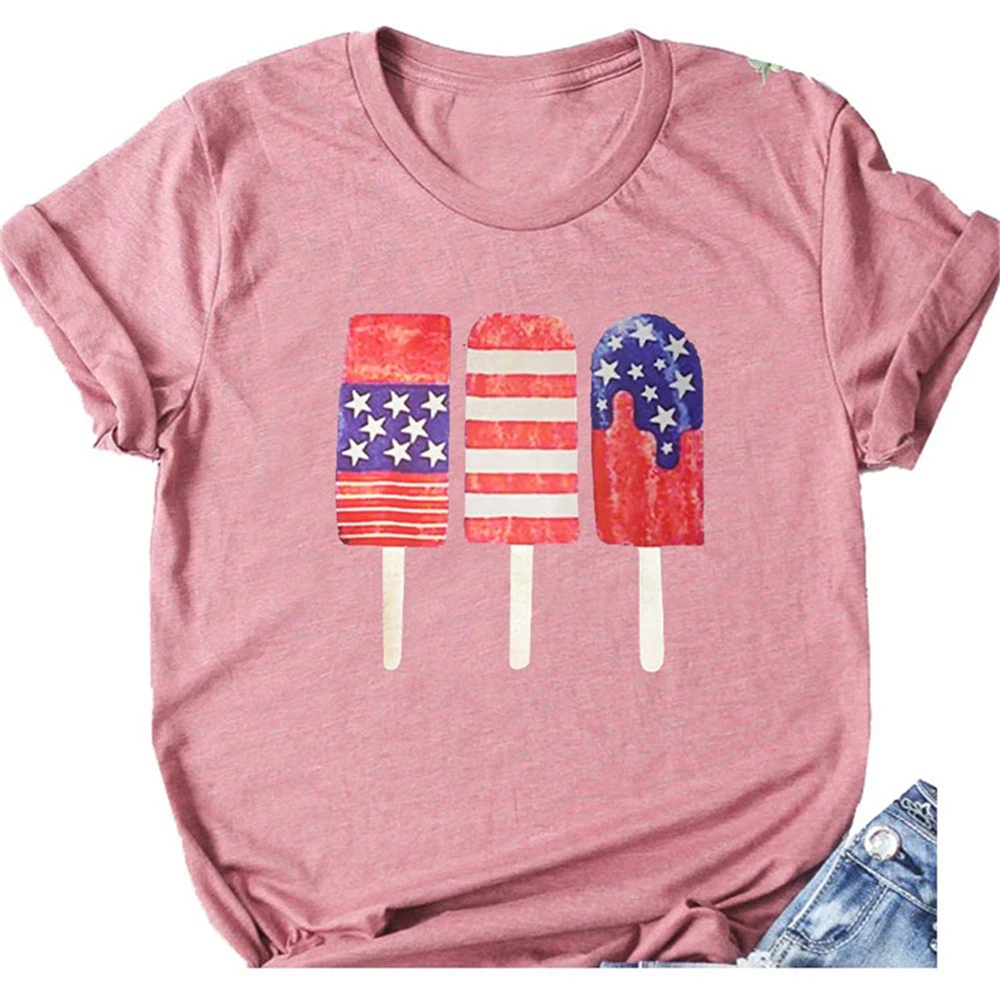 Independence Day Ice Cream T-shirt Women Fourth of July Shirt  Funny Patriotic 4th of July Popsicle Graphic Tee Vintage Tshirt