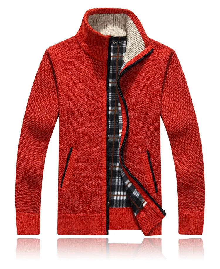 Winter Dicke Herren Strickpullover Mantel Off White Langarm Strickjacke Fleece Full Zip Männlich Kausal Plus Size Kleidung für den Herbst – Detail 7