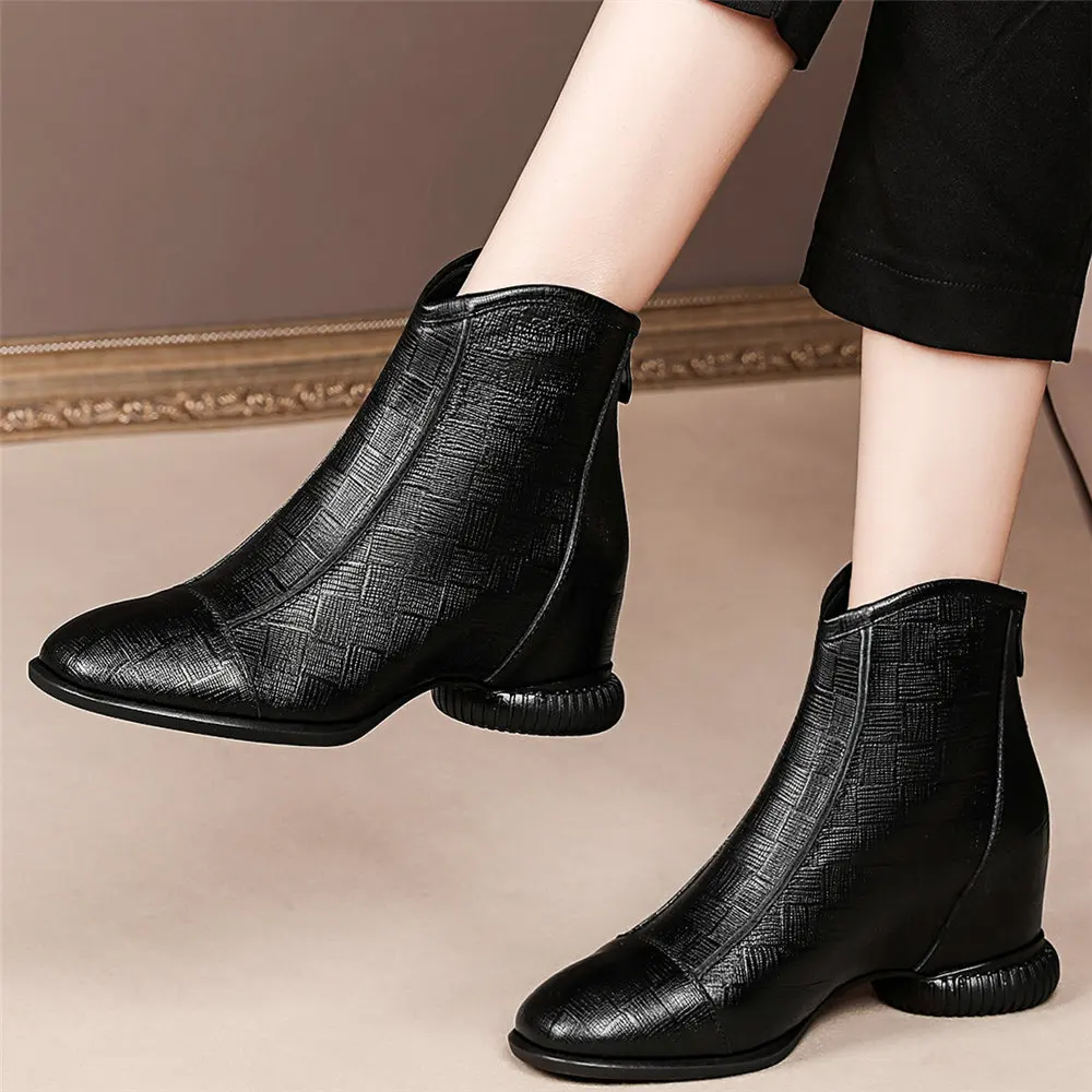 

Oxfords Shoes Women Lace Up Genuine Leather High Heel Ankle Boots Female High Top Round Toe Platform Pumps Shoes Casual Shoes