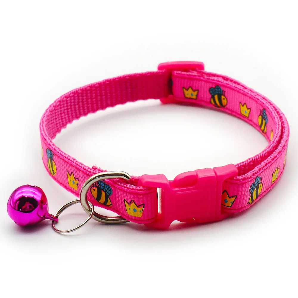 Adjustable Cartoon Pet Cat And Dog Collar Bee Print With Bell Cat Collar Small Dog Chihuahua Pet Supplies Accessories