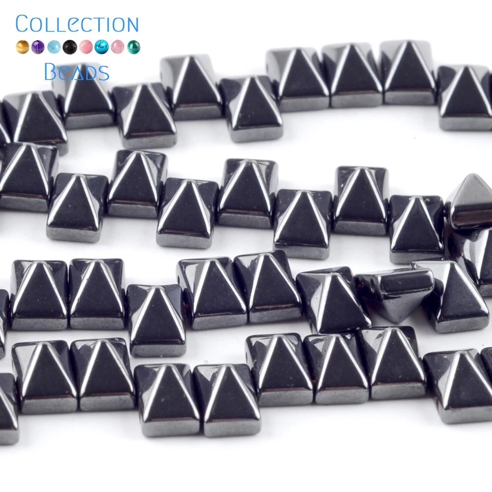 Natural Stone Black Pyramid Double Hole Hematite Loose Spacer Beads For Diy Jewelry Making Bracelet Necklace Accessories 15’‘