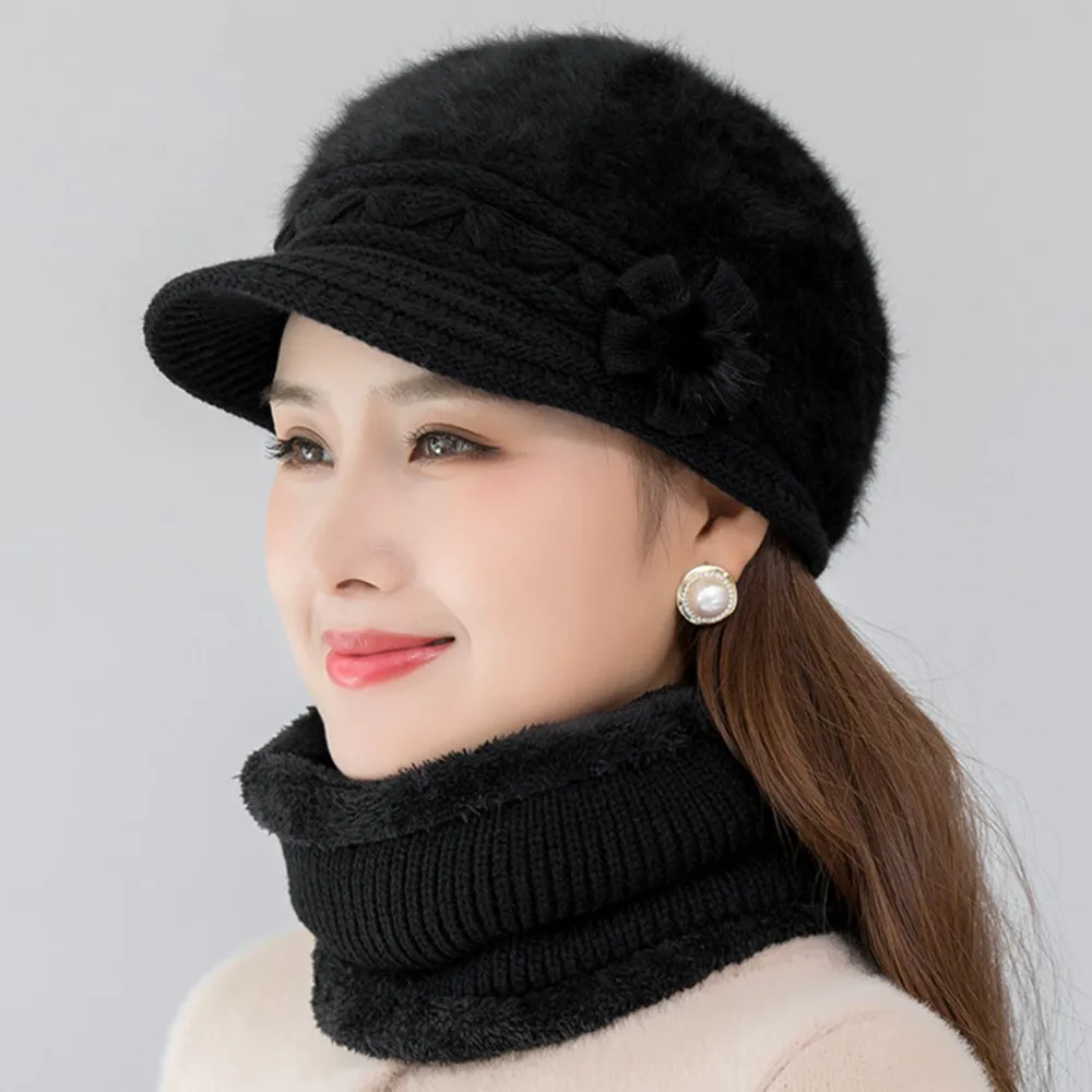 Hot Sale Women Winter Hat Keep Warm Suit Plush Fur Lined Warm Hats For Female Casual Faux Fur Winter Knitted Cap