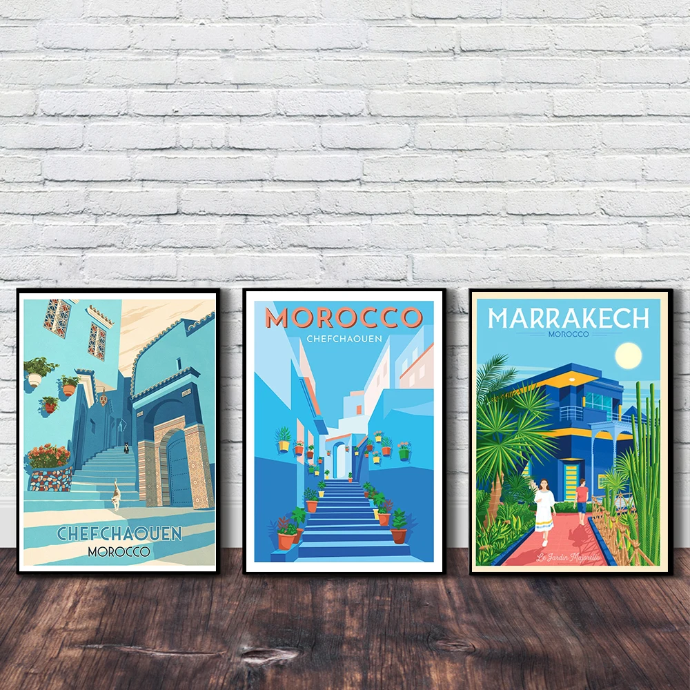Morocco Travel Poster Street Canvas Painting Retro Art Print Minimalism Modern Picture For Living Room On The Wall Home Decor