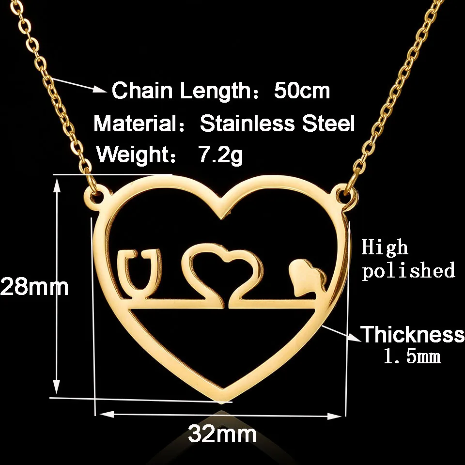 Goxijite Love Jesus Stethoscope Pendant Necklace For Women Stainless Steel Gold Color Love Heart Necklaces Best Gift