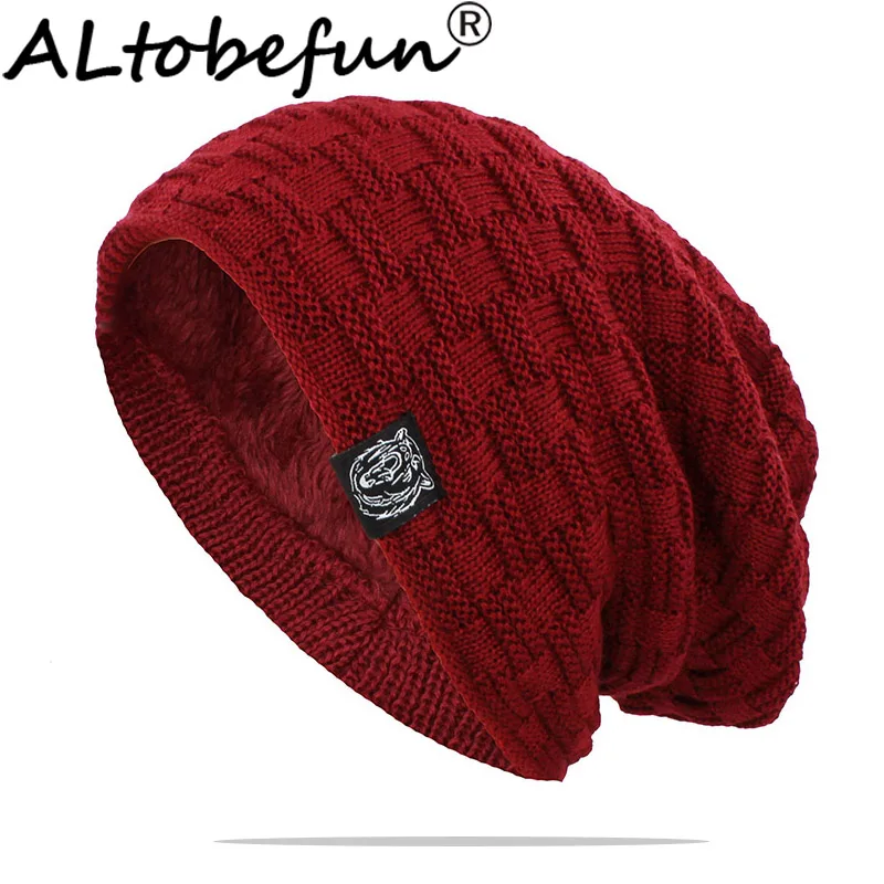 ALTOBEFUN Skullies Beanie Winter Hat For Men Faux Fur Baggy Warm Knitted Hat Adult Beanies Thick Knit Hat For Women Caps BHT144