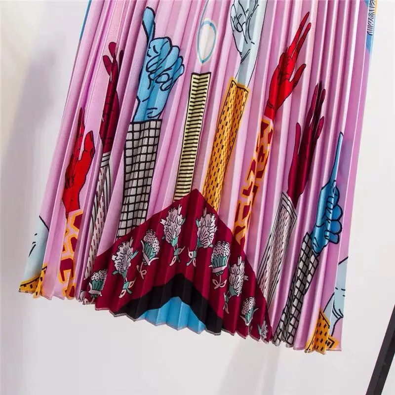 Marwin 2019 New-Coming Women Europen Printing Cartoon Pattern High Street Style  A-line Mid-Calf Summer Women Skirts