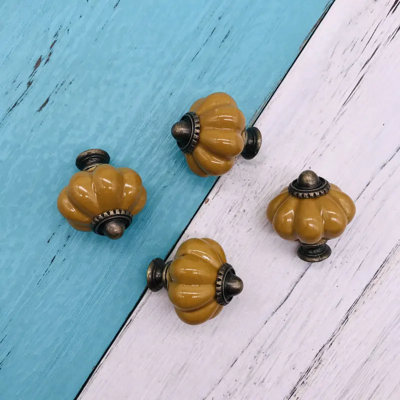 8x New Ochre Ceramic Cabinet Handles American pastoral Style Pumpkin Door Kitchen Knobs Cabinet Pulls Drawer Knobs handle