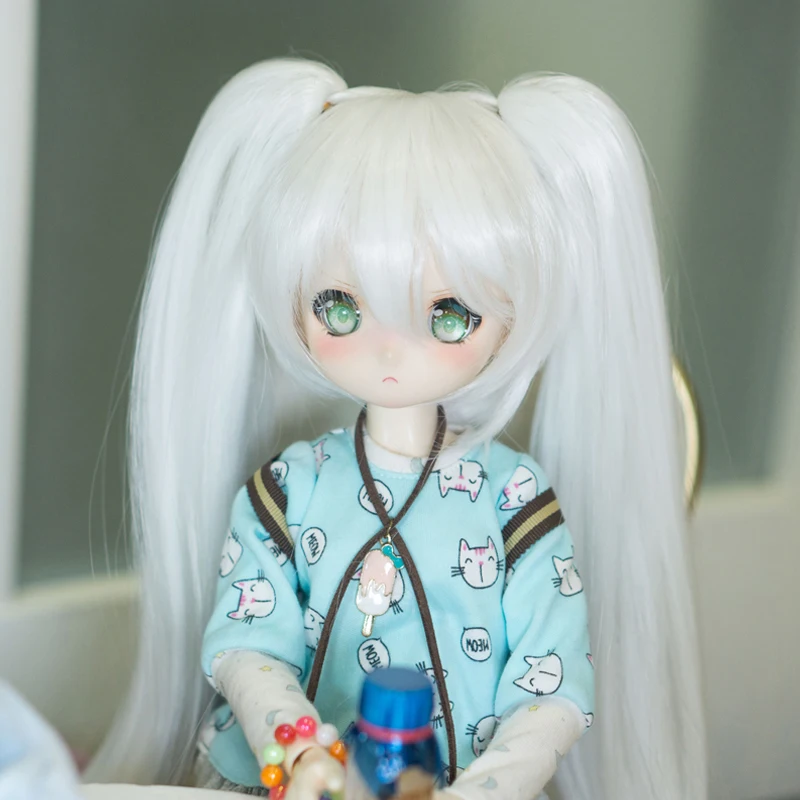 

D03-P275 children toy BJD DD SD MSD 1/3 1/4 uncle doll's Accessoriess wig White double ponytail 1pcs